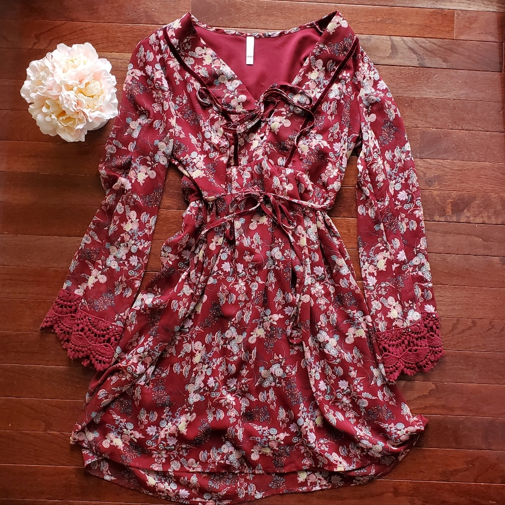 Xhilaration | Vintage Bohemian Floral Dress | Red